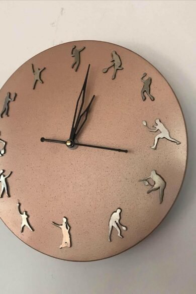 Badminton Sports Wall Clock in Rose Gold Metal