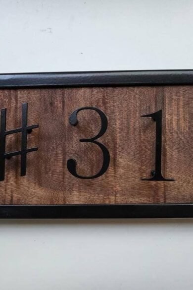 Arts and Crafts Name plate in metal and wood